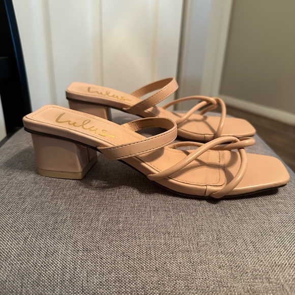 Lulu's Nude Strappy Block Heels - Picture 1 of 6